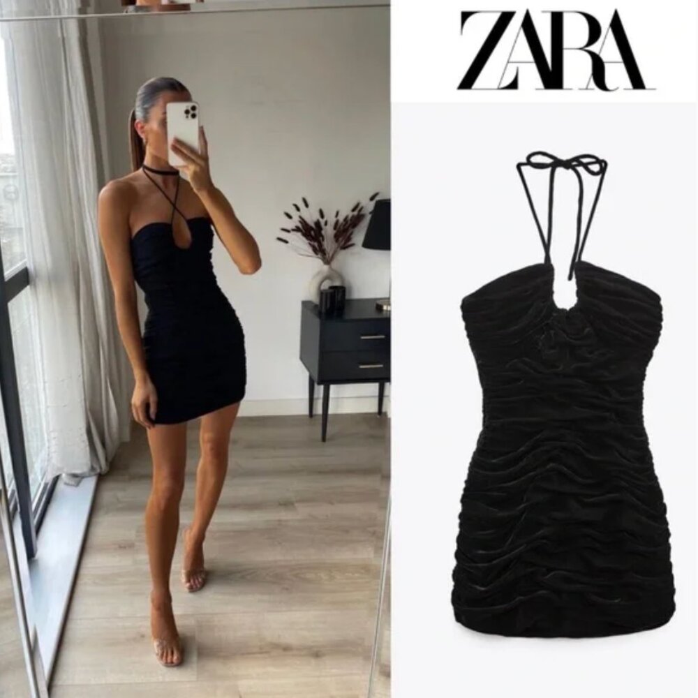 NWT Zara Mini Black Dress Size L